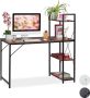 Relaxdays bureau computertafel modern design met rek laptopbureau 4 planken Hout zwart - Thumbnail 2