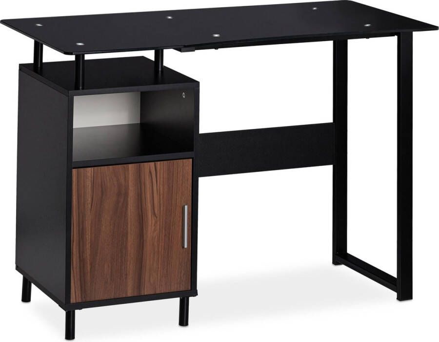 Relaxdays bureau glasplaat computertafel laptoptafel 2 vakken kinderkamer kantoor zwart