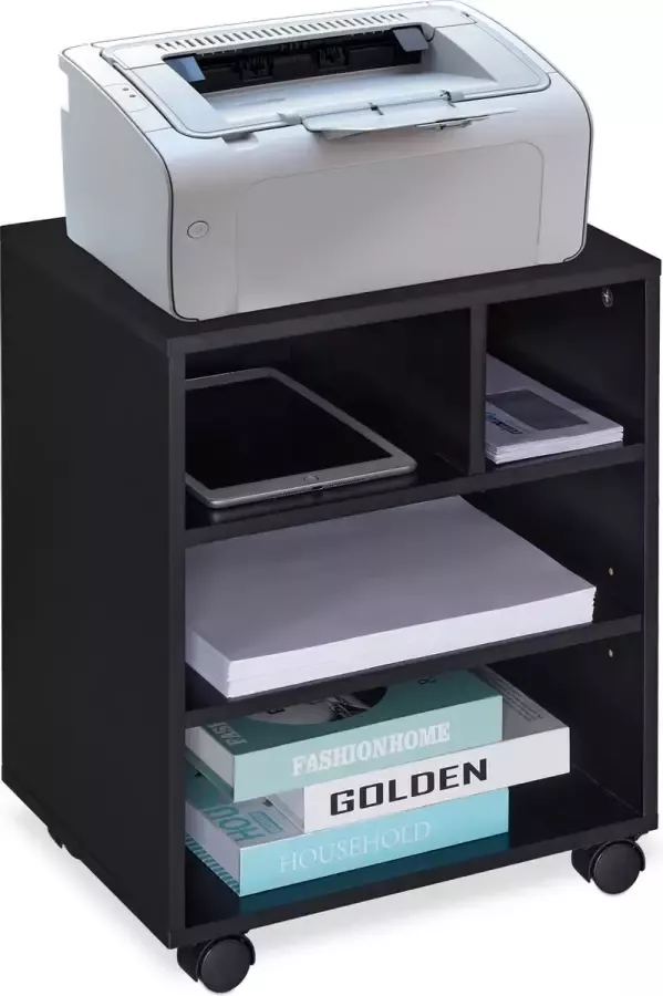 Relaxdays bureau kast 4 open vakken voor werkkamer en kantoor 49 x 40 x 30 cm zwart