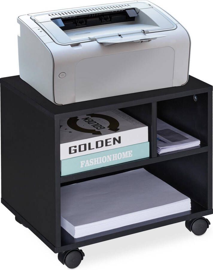 Relaxdays bureau kast op wielen printerkast verrijdbaar kastje opbergkast 3 vakken