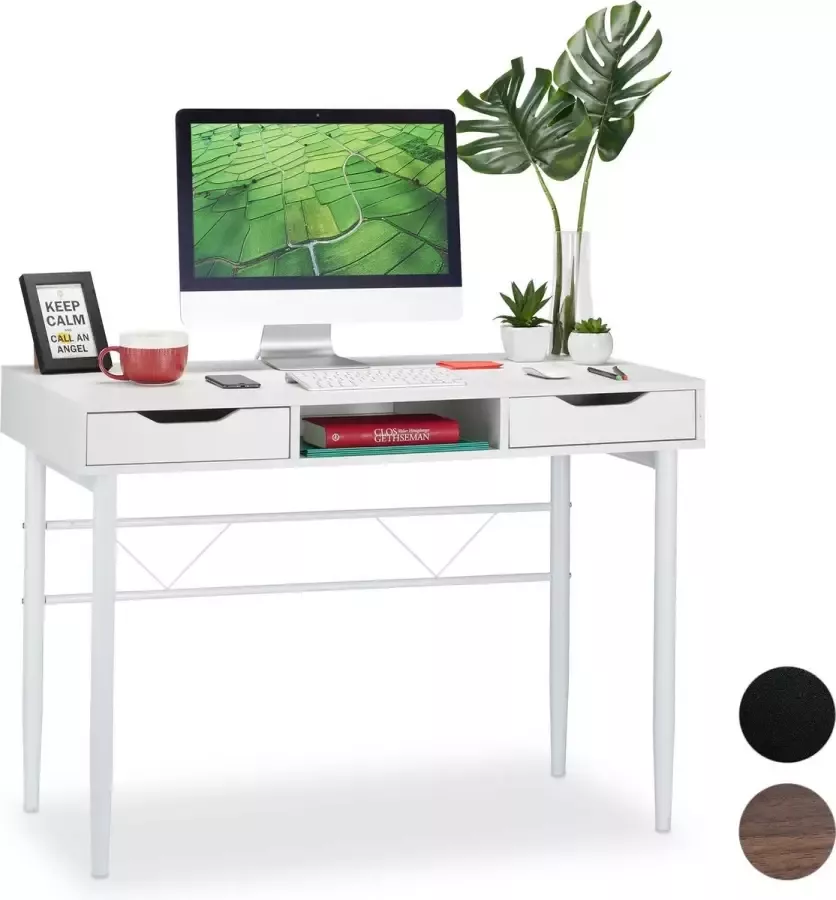 Relaxdays bureau met lades computertafel bureautafel 77 x 110 x 55 cm modern Wit