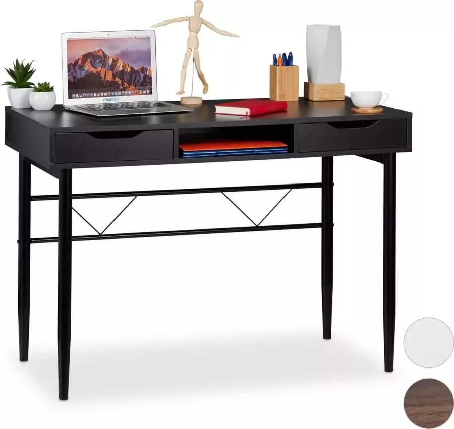 Relaxdays bureau met lades computertafel bureautafel 77 x 110 x 55 cm modern Zwart