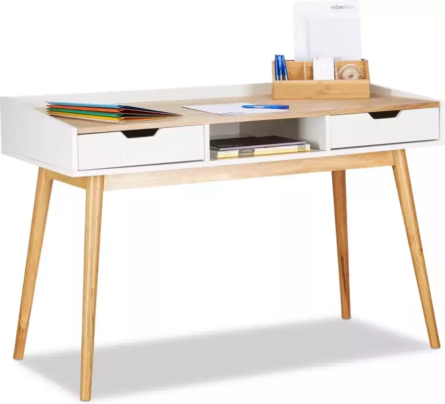 Relaxdays bureau met lades computertafel computerbureau Scandinavisch design wit