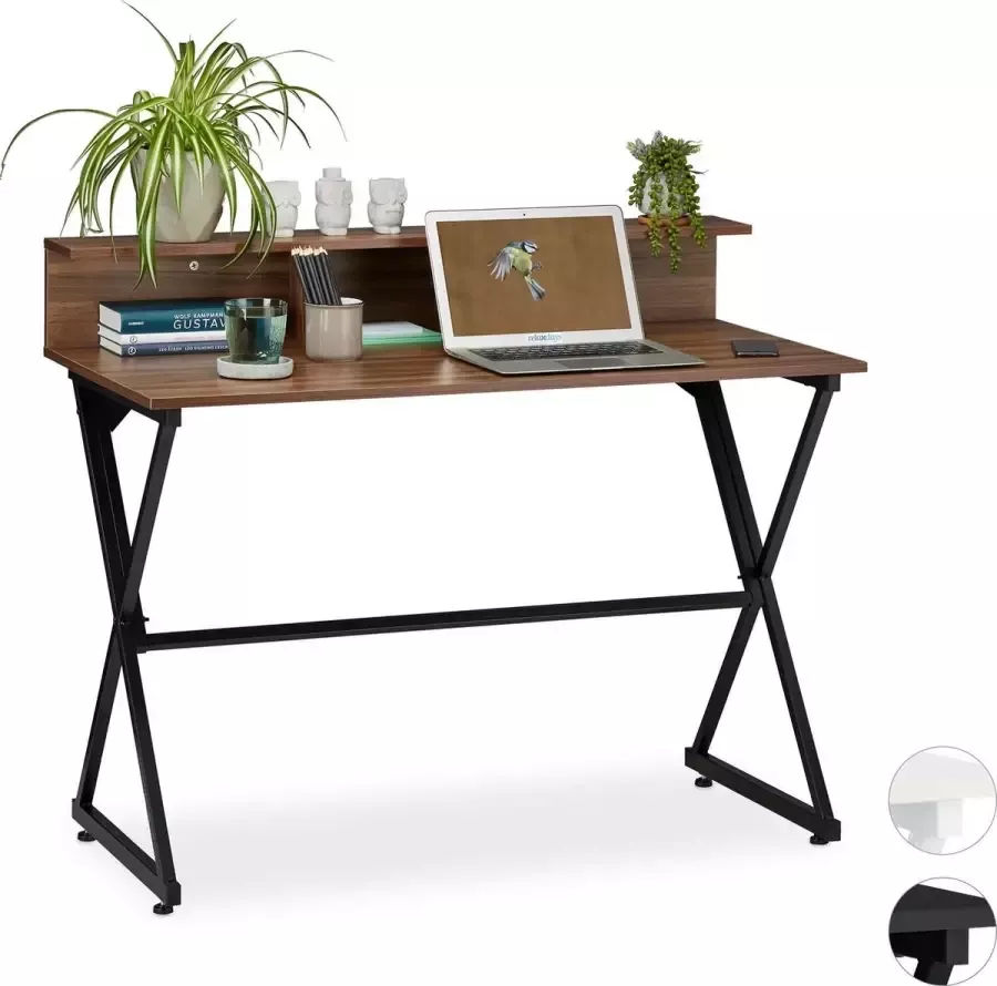 Relaxdays bureau met vakken computertafel laptoptafel 90 x 110 x 55 cm tafel Hout zwart