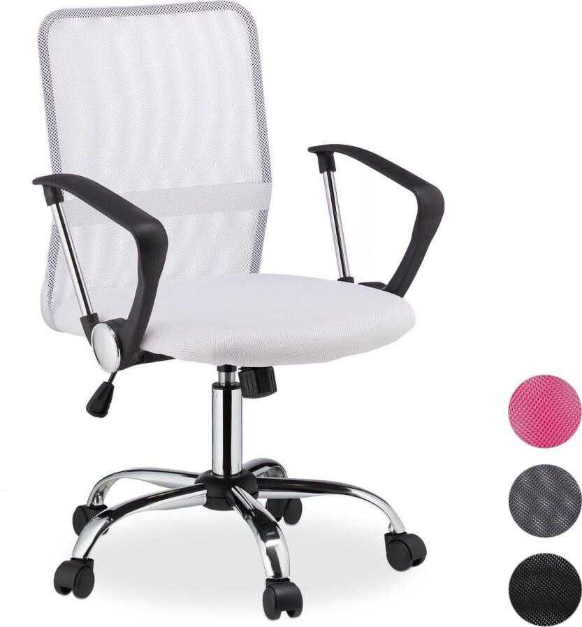 Relaxdays bureaustoel ergonomisch computerstoel netstof tot 120 kg burostoel wit