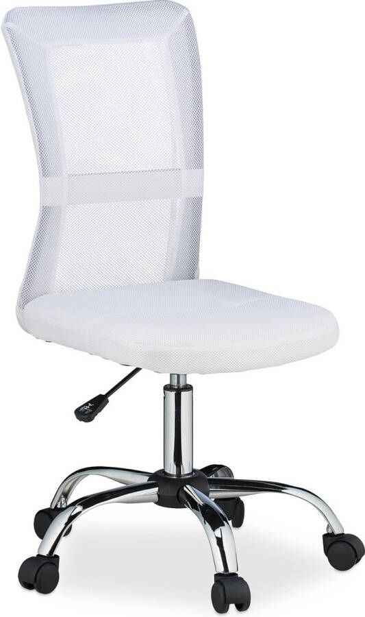 Relaxdays bureaustoel zonder armleuning computerstoel met netbespanning kantoorstoel wit