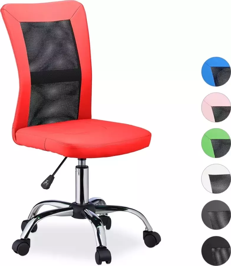 Relaxdays bureaustoel zonder armleuning ergonomische computerstoel verstelbaar stoel rood