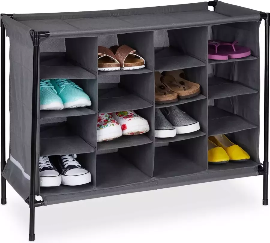 Relaxdays camping schoenenkast schoenen opbergkast met 16 vakken stoffen schoenenrek grijs