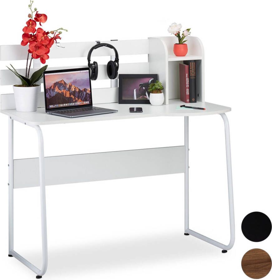 Relaxdays computer bureau computertafel design bureau bureautafel 2 vakken Wit wit