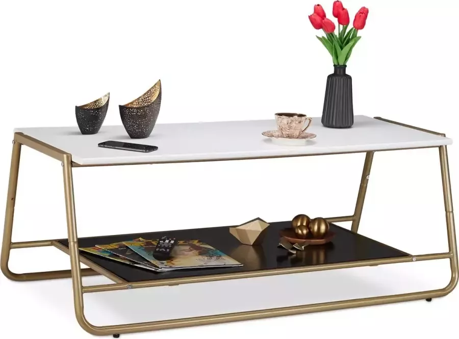 Relaxdays design salontafel goud bijzettafel koffietafel 110 cm breed wit