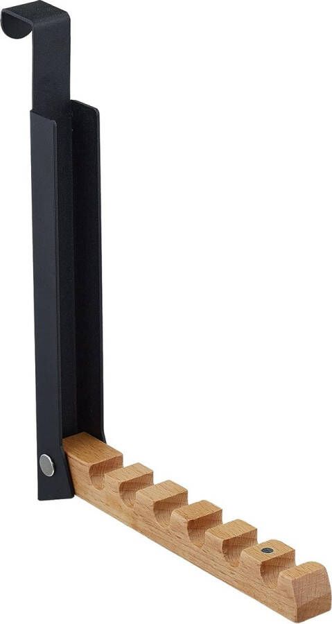 Relaxdays Deurkapstok inklapbaar om op te hangen deurhaak voor 6 kleerhangers metaal en hout voor 2 cm deursponning zwart