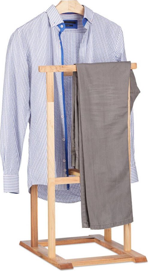 Relaxdays Dressboy hout kledingstandaard notenhout vrijstaande garderobe broekenstang