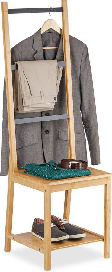Relaxdays dressboy stoel bamboe kledingstoel tot 80 kg handdoekhouder slaapkamer