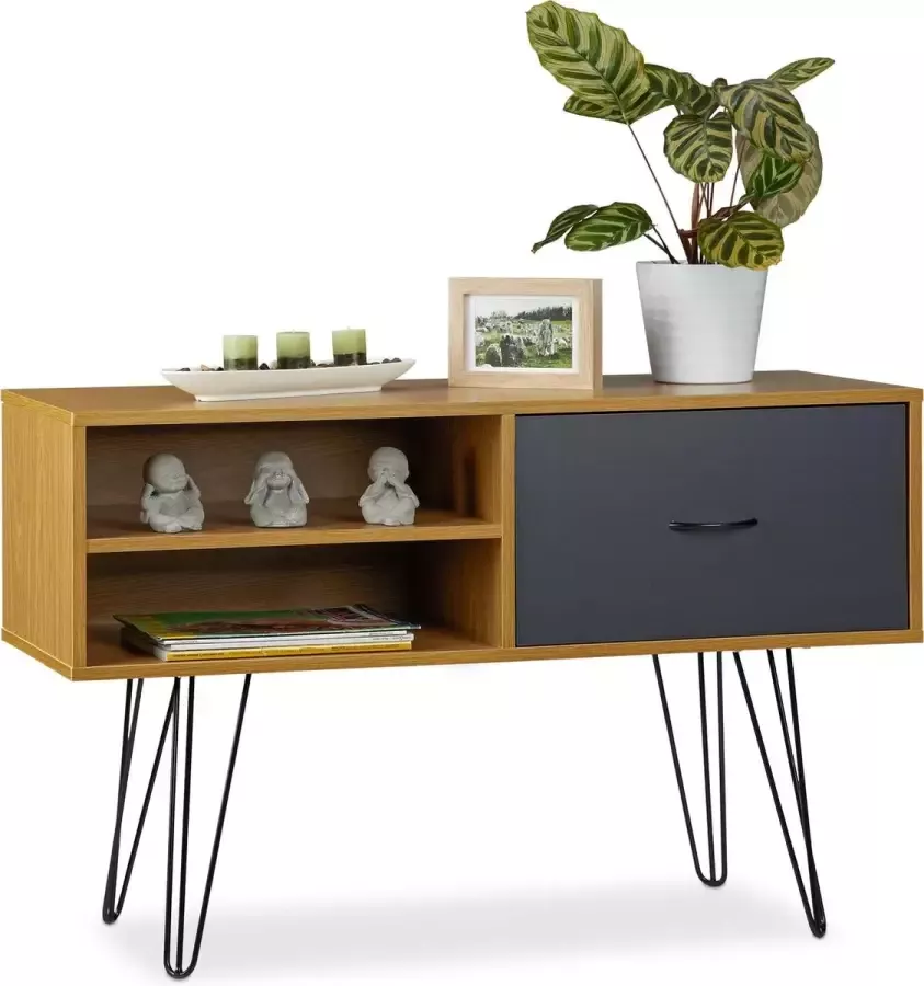 Relaxdays dressoir retro met lade 62 x 100 x 38 cm metalen poten vintage bijzetkast meerkleurig