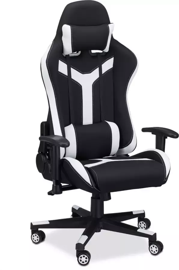 Relaxdays gamestoel XR10 bureaustoel tot 120 kg Gaming stoel verstelbaar tweekleurig wit