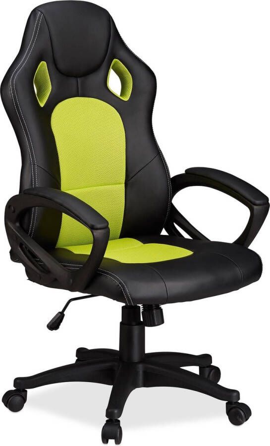 Relaxdays Gaming stoel XR9 PC gamestoel gamer bureaustoel belastbare Racing stoel groen