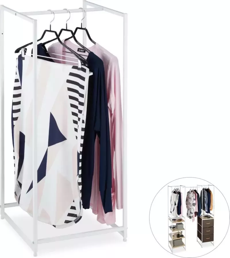Relaxdays garderobekast systeem kledingkastsysteem kledingrek hal uitbreidbaar wit