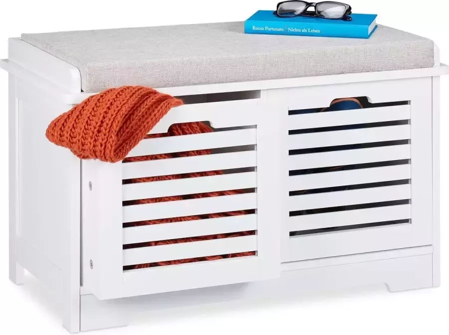 Relaxdays halbankje met opbergruimte schoenenbank zitbank zitkist 2 lades wit