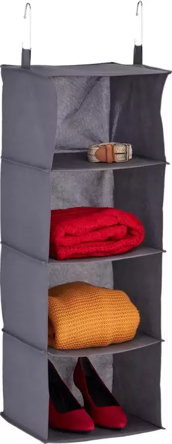 Relaxdays hangende kast organizer 4 vakken stoffen kledingkast opbergsysteem schoenen grijs