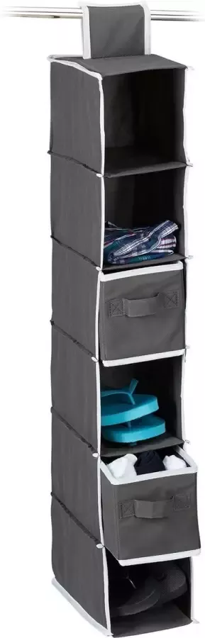 Relaxdays hangende organizer stof 6 vakken 2 lades voor kledingkast 82 x 14 5 x 30 cm antraciet