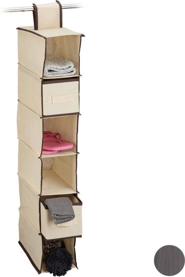 Relaxdays hangende organizer stof 6 vakken 2 lades voor kledingkast 82 x 14 5 x 30 cm beige