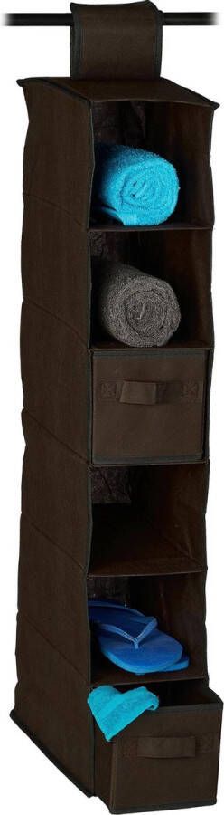 Relaxdays hangende organizer stof 6 vakken 2 lades voor kledingkast 82 x 14 5 x 30 cm bruin - Foto 2