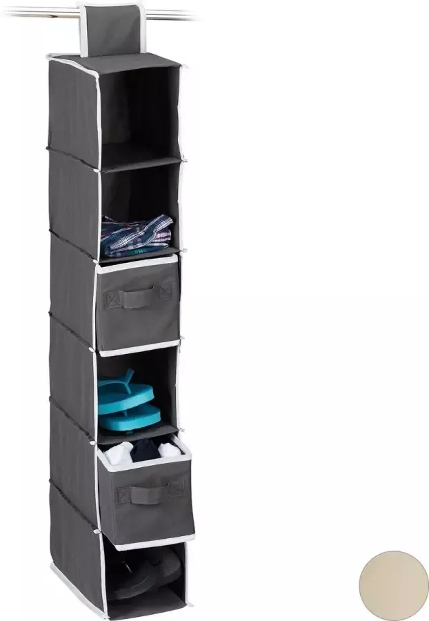 Relaxdays hangende organizer stof 6 vakken 2 lades voor kledingkast 82 x 14 5 x 30 cm wit