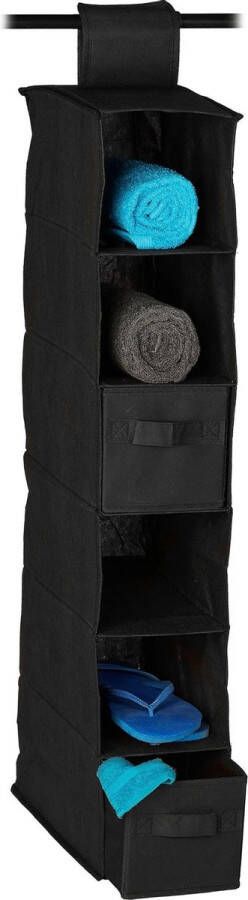 Relaxdays hangende opberger stof 6 vakken 2 lades voor kledingkast 82 x 14 5 x 30 cm zwart