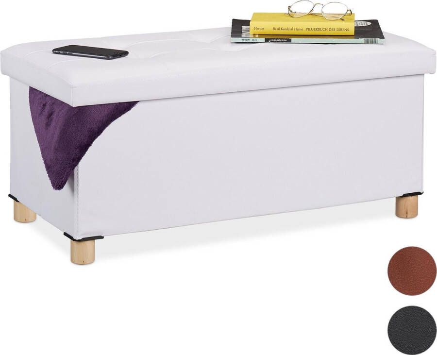 Relaxdays hocker met opbergruimte kunstleer zitbank voor hal slaapkamer 35x76x37 cm wit