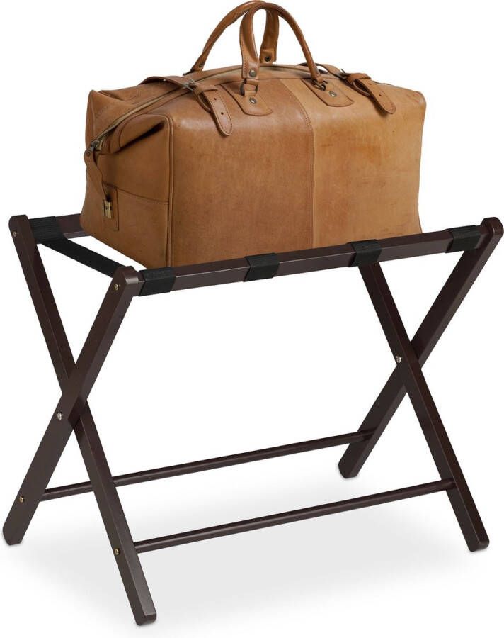 Relaxdays inklapbaar kofferrek hout kofferstandaard bagagerek standaard bagage bruin