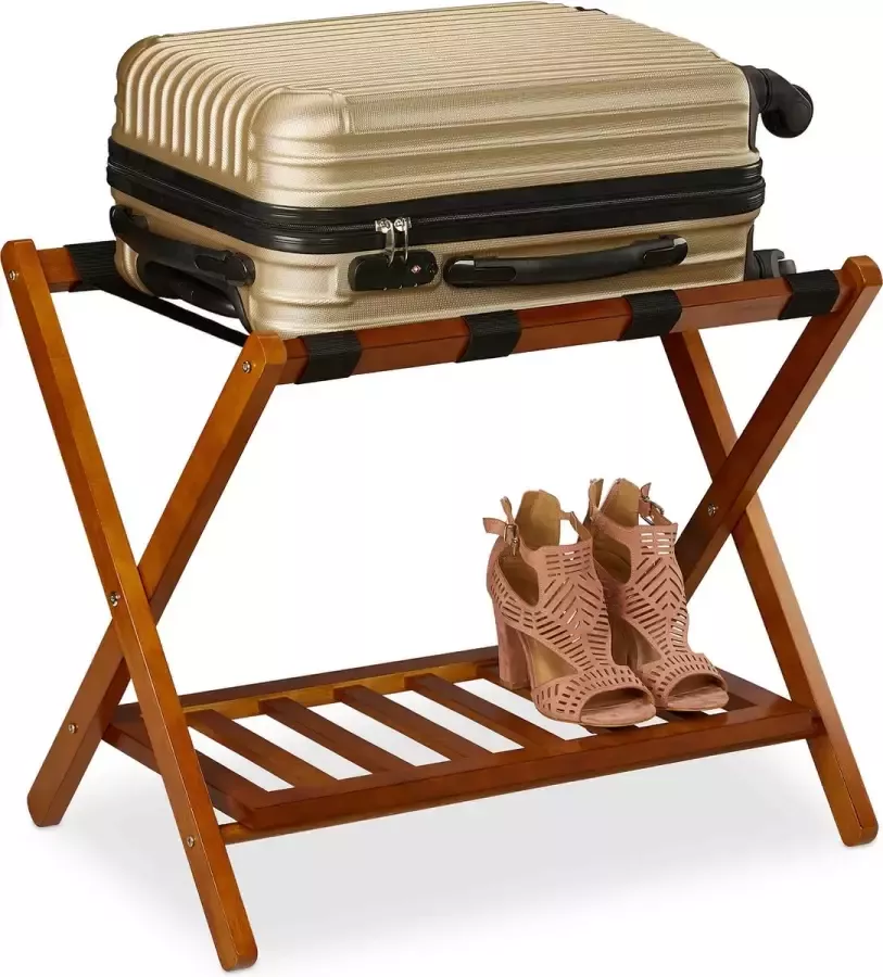 Relaxdays inklapbaar kofferrek met plank houten bagagerek bagagestandaard hotel Naturel
