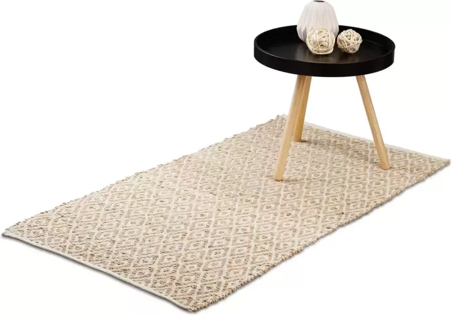 Relaxdays jute vloerkleed loper tapijt handgemaakt bruin vloermat