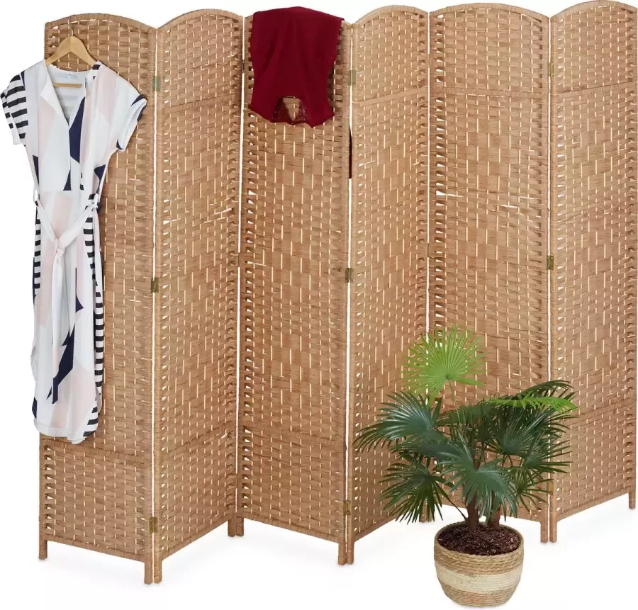 Relaxdays kamerscherm 6-delig roomdivider inklapbare scheidingswand hout natuur