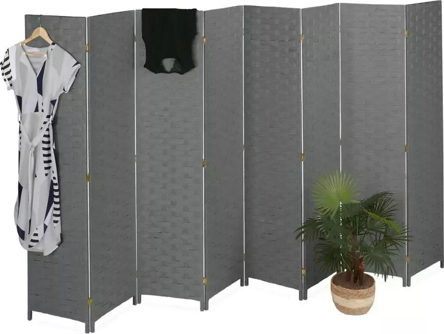 Relaxdays kamerscherm grijs 8-delig room divider paravent scheidingswand binnen