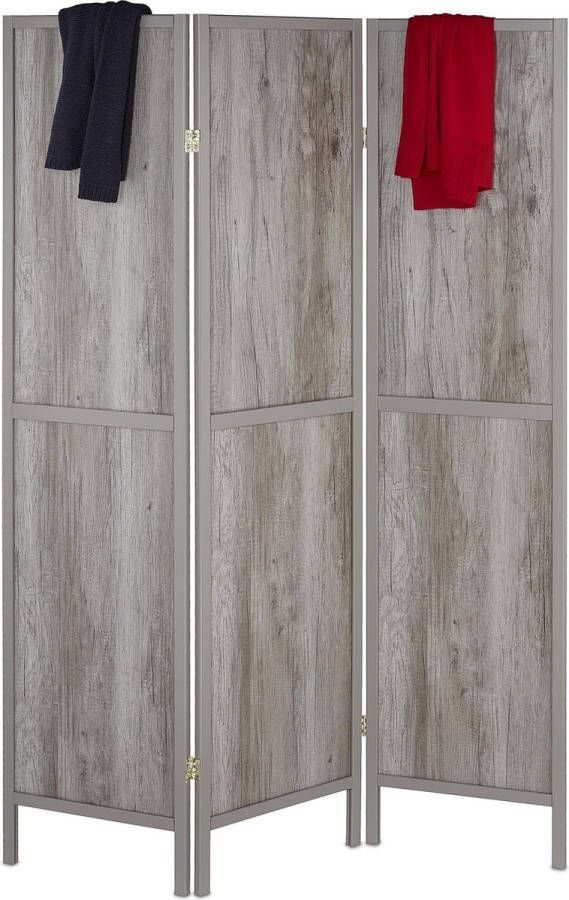 Relaxdays Kamerscherm grijs hout room divider 3 panelen opvouwbaar paravent
