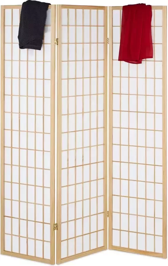 Relaxdays kamerscherm japanse stijl 3-delig binnen paravent hout kamerverdeler