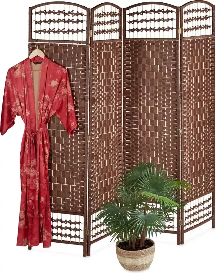 Relaxdays kamerscherm paravent 4-delig scheidingswand opvouwbaar bamboe bruin