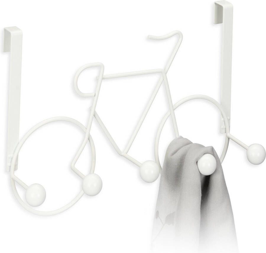 Relaxdays kapstokhaken fiets metalen kledinghaken 5 jashaken garderobehaken hal wit