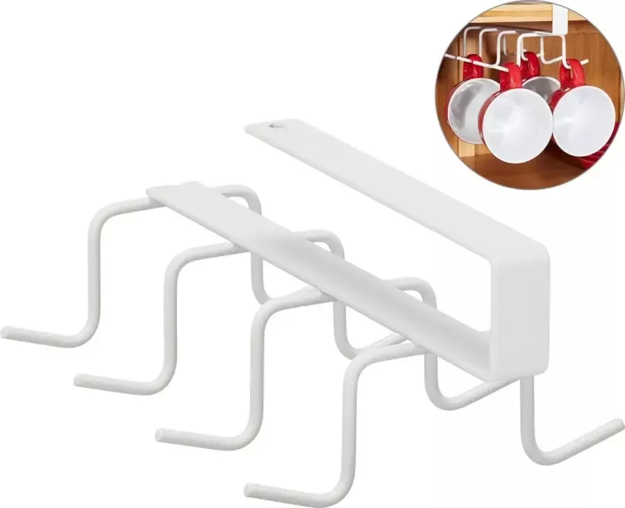 Relaxdays kast organizer haken 8 haken metaal zonder boren ophanglijst kast 6 5 x 10 x 18 cm wit