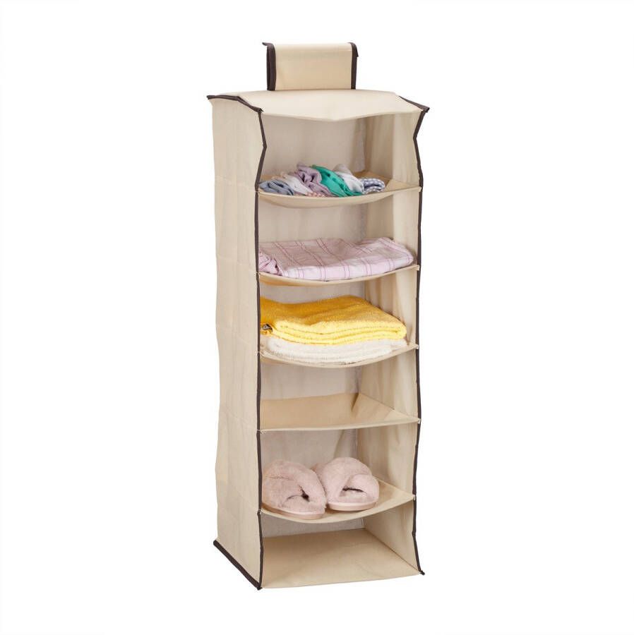 Relaxdays kast organizer hangend 6 vakken voor kleding 96 x 32 x 31 cm kledingkast beige