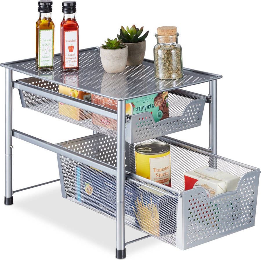 Relaxdays keuken organizer stapelbare bureau-organizer 2 schuifmanden 30 x 28 x 42 5 cm metaal zilver