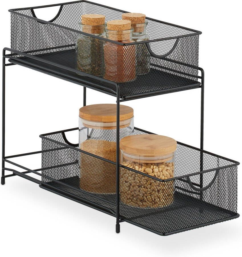 Relaxdays keuken organizer 2 uitschuifbare manden badkamerrek metaal 32 x 19 x 35 5 cm zwart