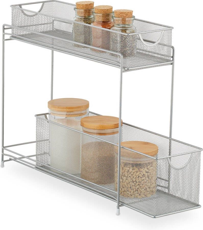Relaxdays keuken organizer schuifmanden metalen badkamer-organizer ladesysteem 40 x 15 x 46 cm zilver
