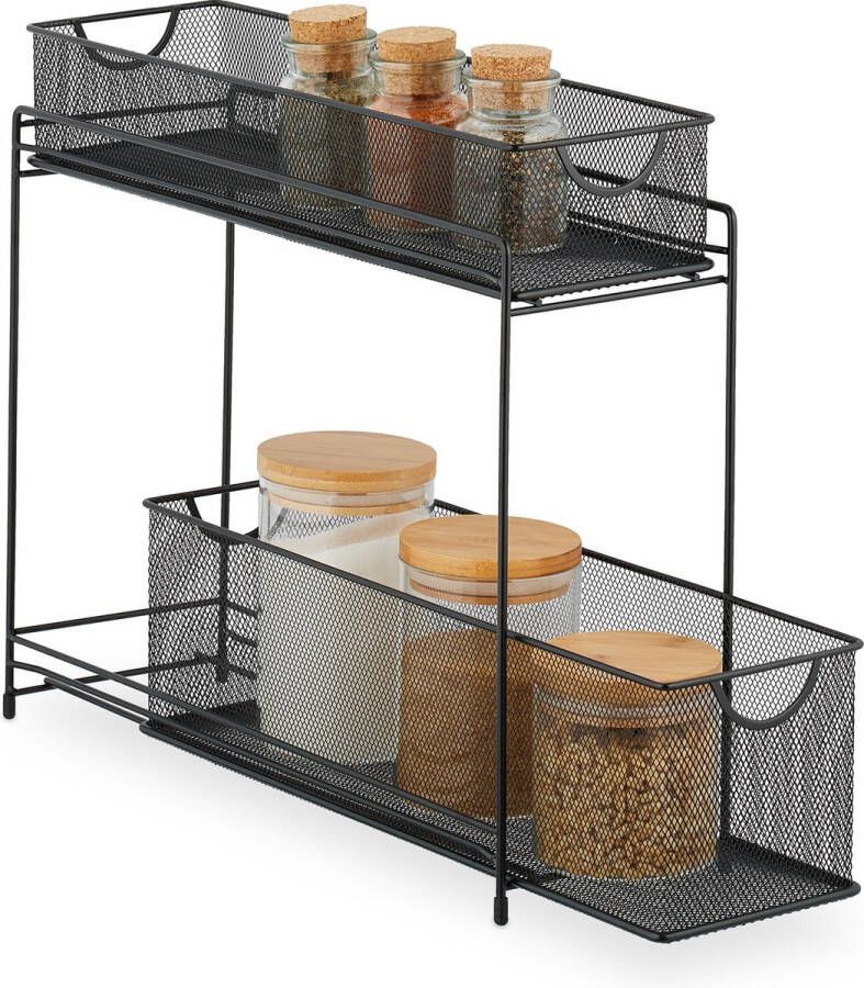 Keuken organizer schuifmanden metalen badkamer-organizer ladesysteem 40 x 15 x 46 cm zwart