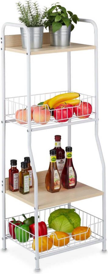 Relaxdays keukenrek 4 etages opbergrek keuken voorraadrek groentenrek staand rek wit