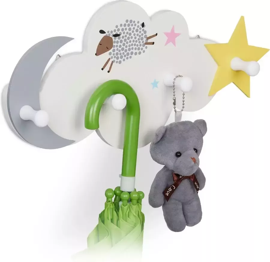 Relaxdays kinderkapstok wolk wandkapstok kinderen 16 5 x 34 5 x 5 cm MDF nachthemel wit