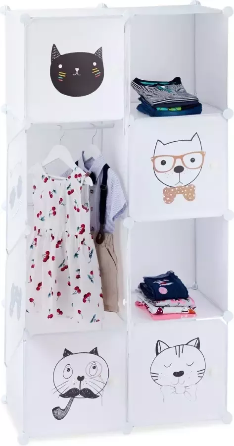 Relaxdays kinderkast modulair 7 vakken kledingstang speelgoedkast kinderen wit