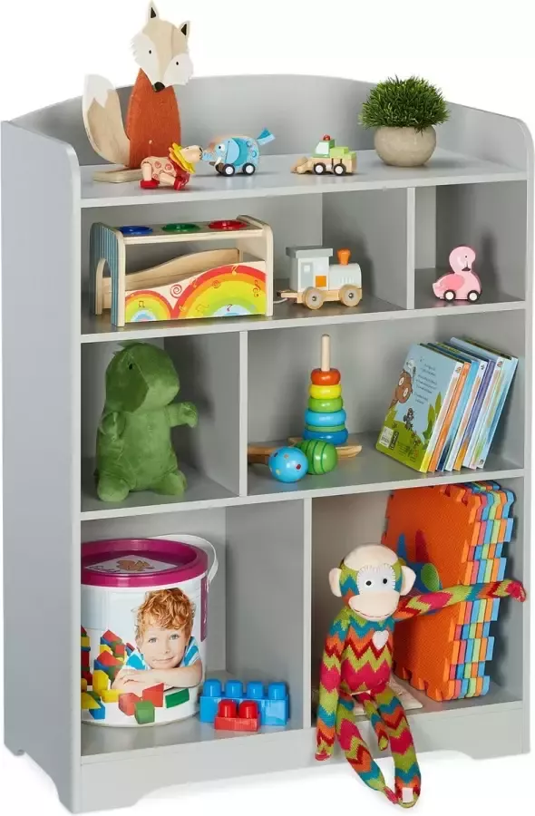 Relaxdays kinderkast kinderboekenkast grijs open speelgoedkast opbergkast speelgoed