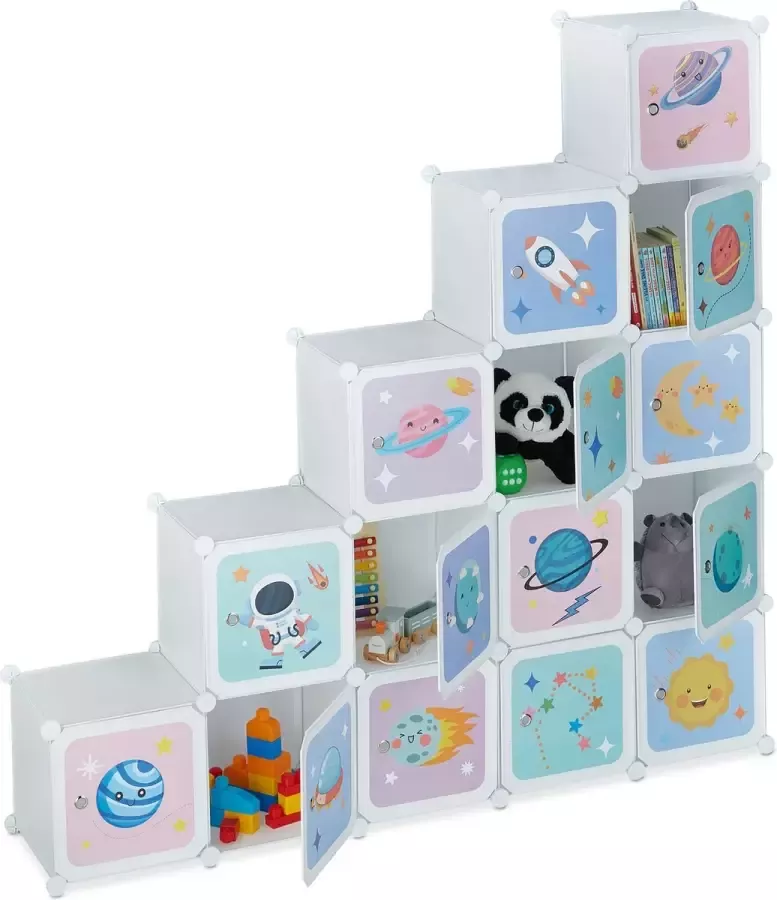 Relaxdays kinderkast met 15 vakken ondiepe kinderkledingkast speelgoedkast peuter