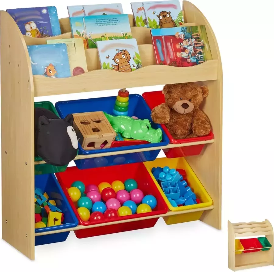 Relaxdays kinderkast met kisten speelgoedkast kast voor speelgoed opbergkast boeken A